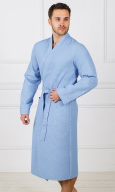 Голубой мужской вафельный халат