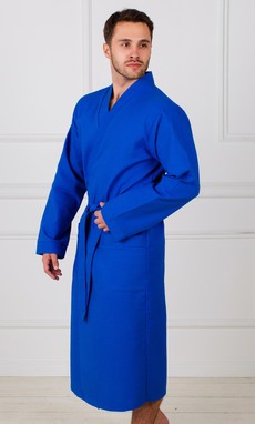 Ярко-синий мужской вафельный халат