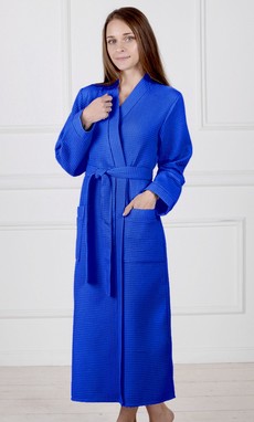 Ярко-синий женский вафельный халат